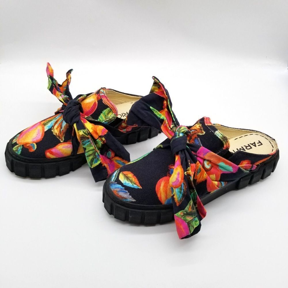Farm Rio Women Platform Mule Printed Sandals Size 6.5 Tie Closed Toe